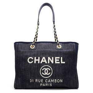 Chanel Deauville Chain Tote Bag Denim Navy